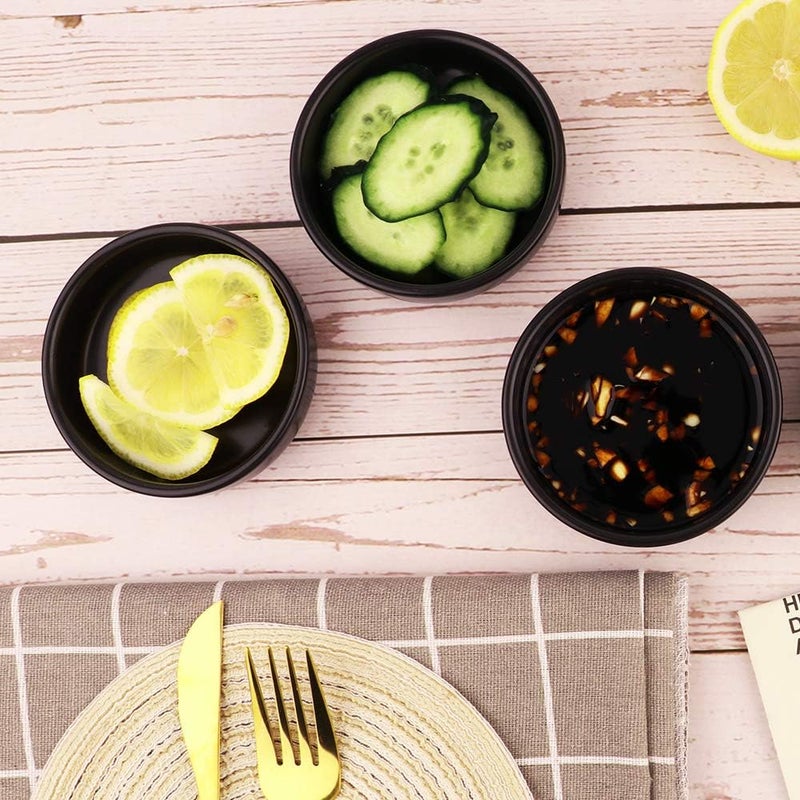 Cyimi 3.5" Ceramic Side Dish Set of 4 - Small Porcelain Soy Dipping Sauce Dishes - Black Seasoning Bowls Dinnerware Sets for Serving - Image 5